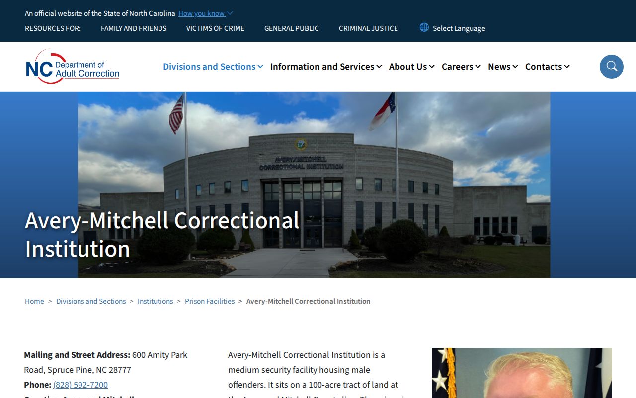 Avery-Mitchell Correctional Institution official release and offender information