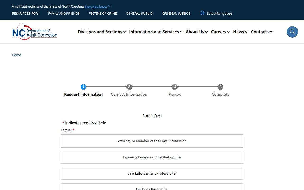 North Carolina state prison release record request for a Yancey offender