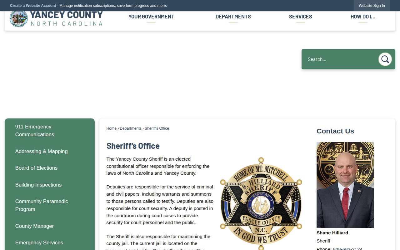 Yancey County Detention Center release records on the official sheriff page
