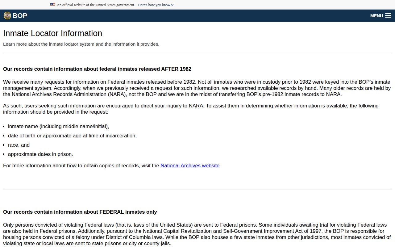 Federal Bureau of Prisons RELEASED status and release date for Yancey searches