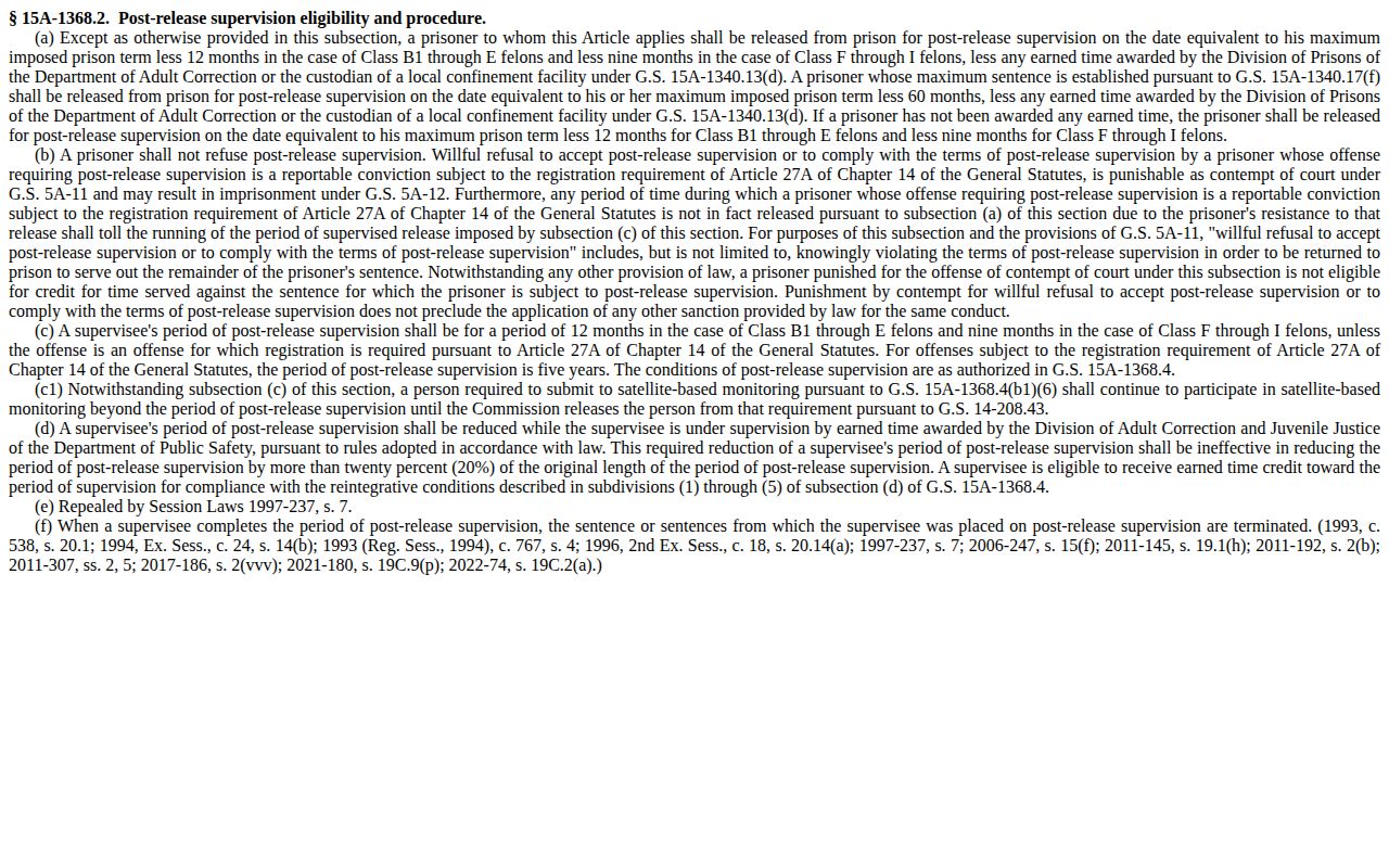 Mandatory supervision formula affecting Yancey County release dates