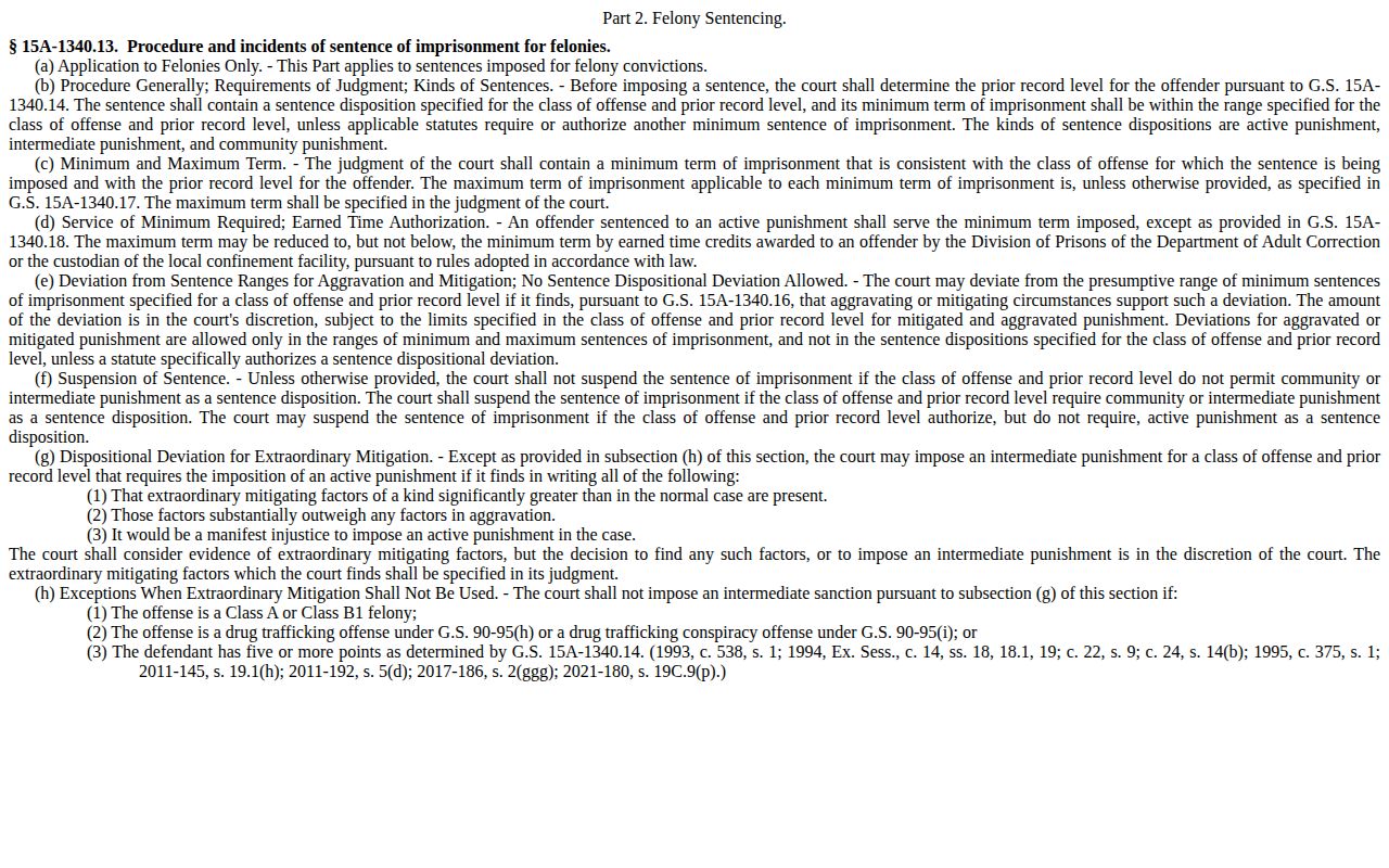 North Carolina minimum term rule for a Yancey County projected release date