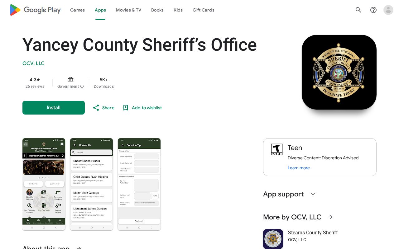 Yancey County booking photo access in the official Android app